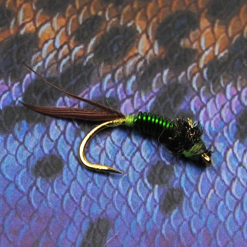 10 Uds. De cebo de trucha de pesca con mosca de piedra John Nymph de cobre #14 verde - imagen 2