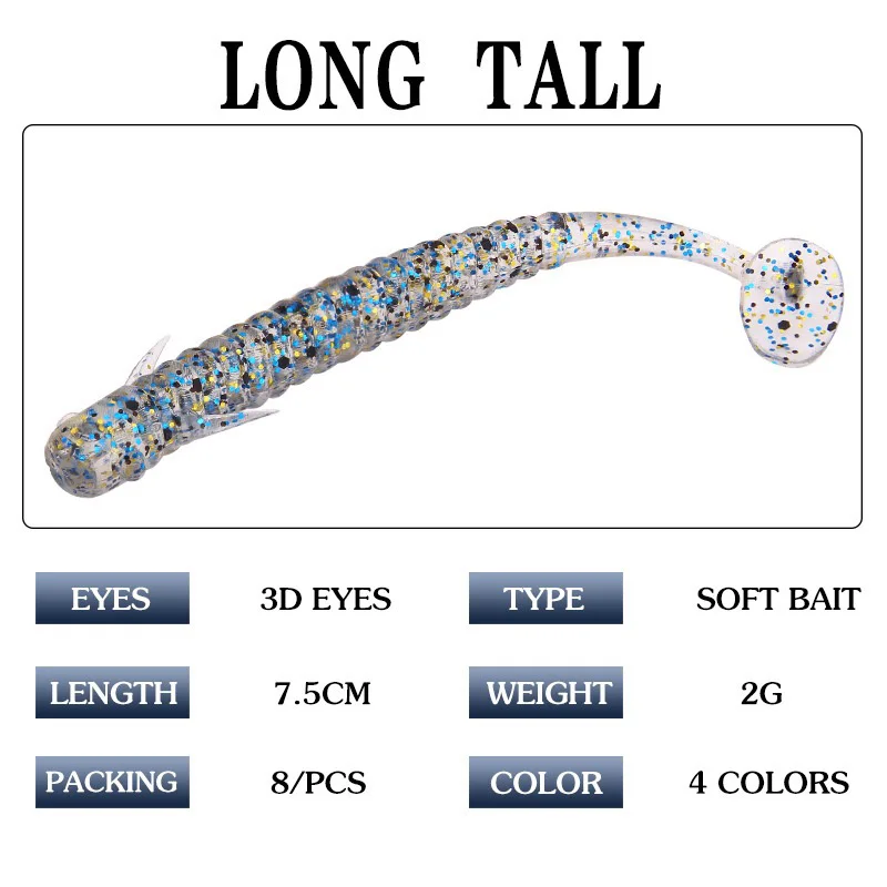 KMRESA-SEÑUELOS blandos de 75mm/2g, aparejos de Pesca, artificiales, cola en T, Swimbait, 8 unids/lote - imagen 2