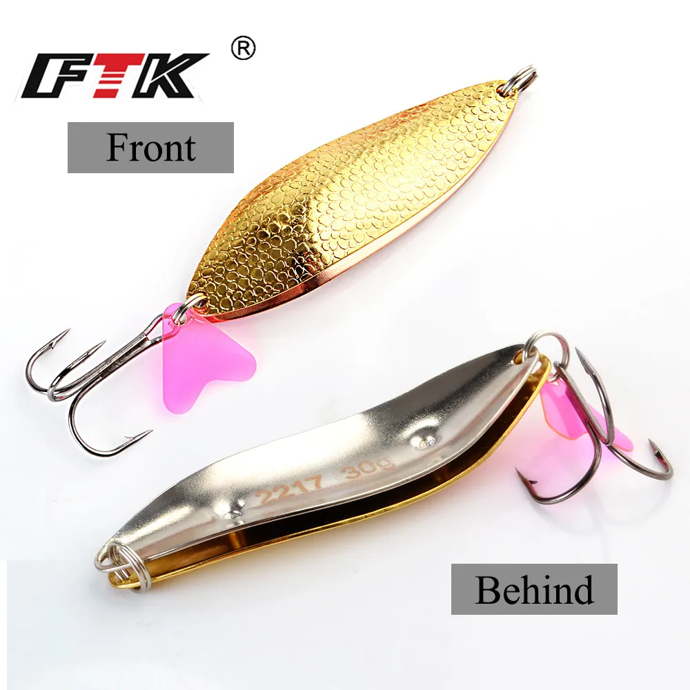 FTK 30g 32g 40g señuelo de pesca señuelo de doble cuchara con anzuelo triple cebo giratorio Metal Jigging cebo duro para pesca de Lucio - imagen 5