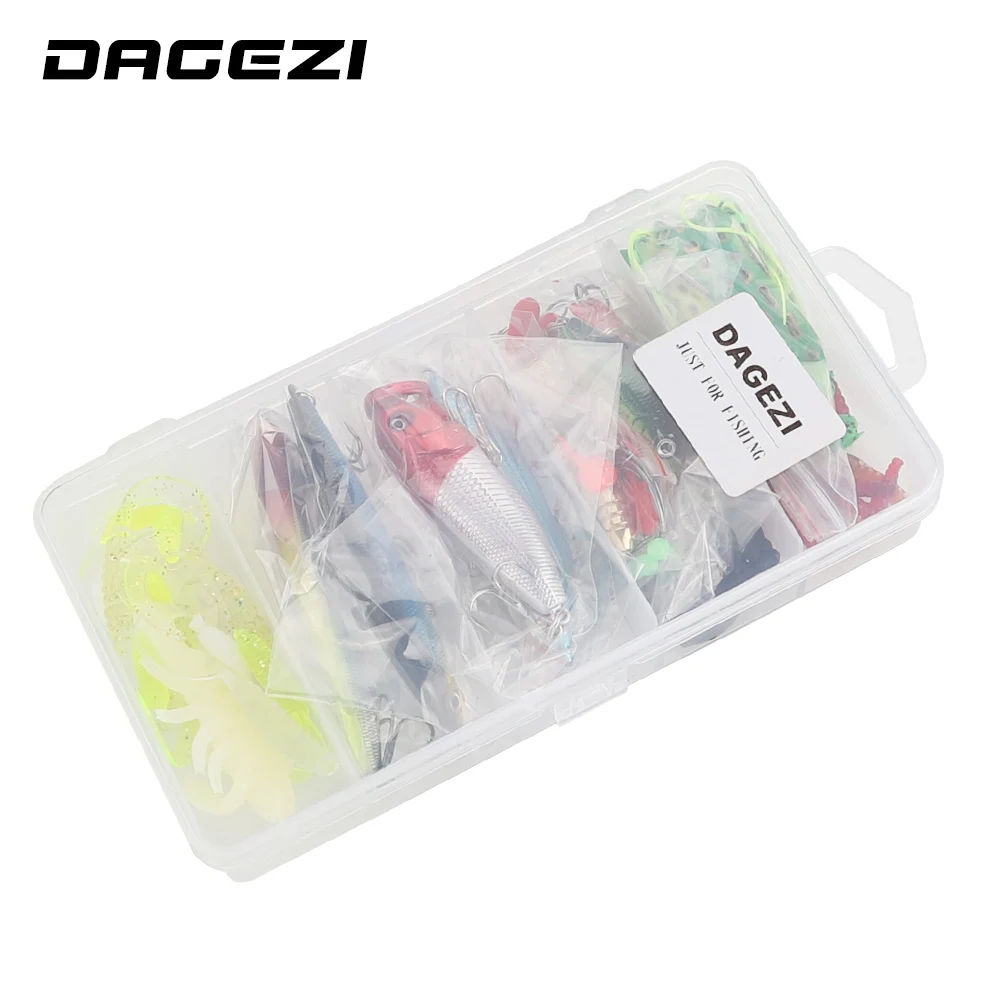 DAGEZI-Juego de Señuelos de Pesca, cebo duro, cebo Artificial, cuchara Popper, anzuelos de cabeza con caja de 72 piezas - imagen 3
