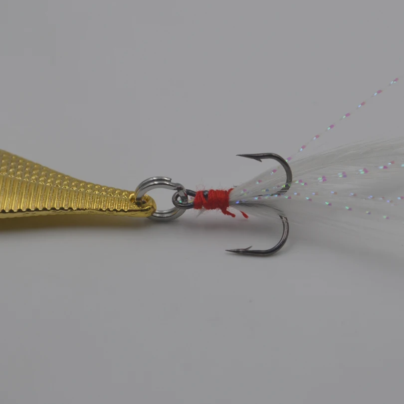 MNFT 10 unids/bolsa 13g Spinner Artificial aleación de Zinc señuelo de pesca duro Jigging pluma anzuelos triples cebo Spinnerbait de Metal - imagen 3