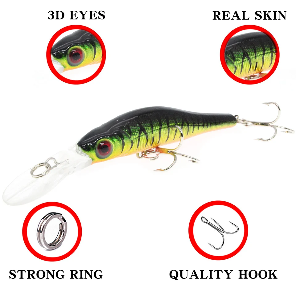 Señuelo de Pesca Minnow Crankbait, aparejos duros, cebo de natación profunda, Wobbler, Lucio, Pesca Artificial - imagen 5