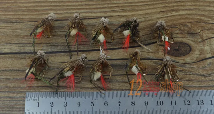 MNFT 10 Uds pesca con mosca tolva de hierba moscas tierra huevo amarillo seco dentro de barba marrón pavo real tamaño de mosca # 6 - imagen 4