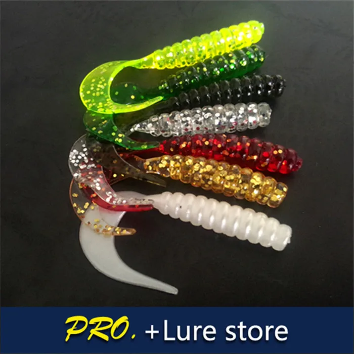 Señuelo de pesca de material suave para estanque, cebo de cola circular brillante, isca, gusano, gusano, 200 piezas, 5cm - imagen 3