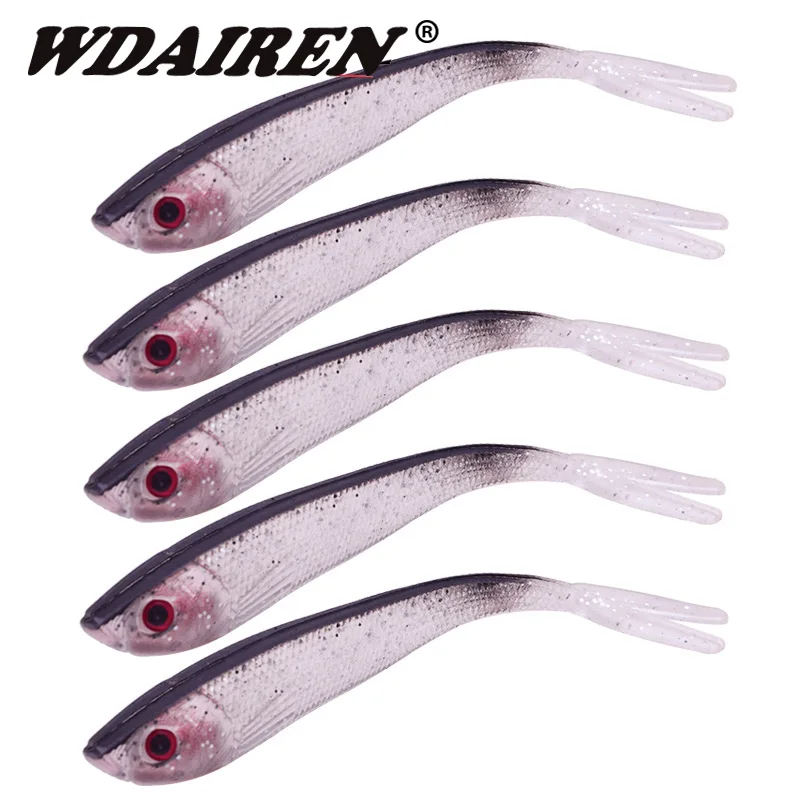 Señuelo de pesca Artificial, cebo blando de gusano de silicona, Wobblers, Swimbaits, lubina, carpa, aparejos voladores, 5 piezas, 7,5 cm/10cm - imagen 2