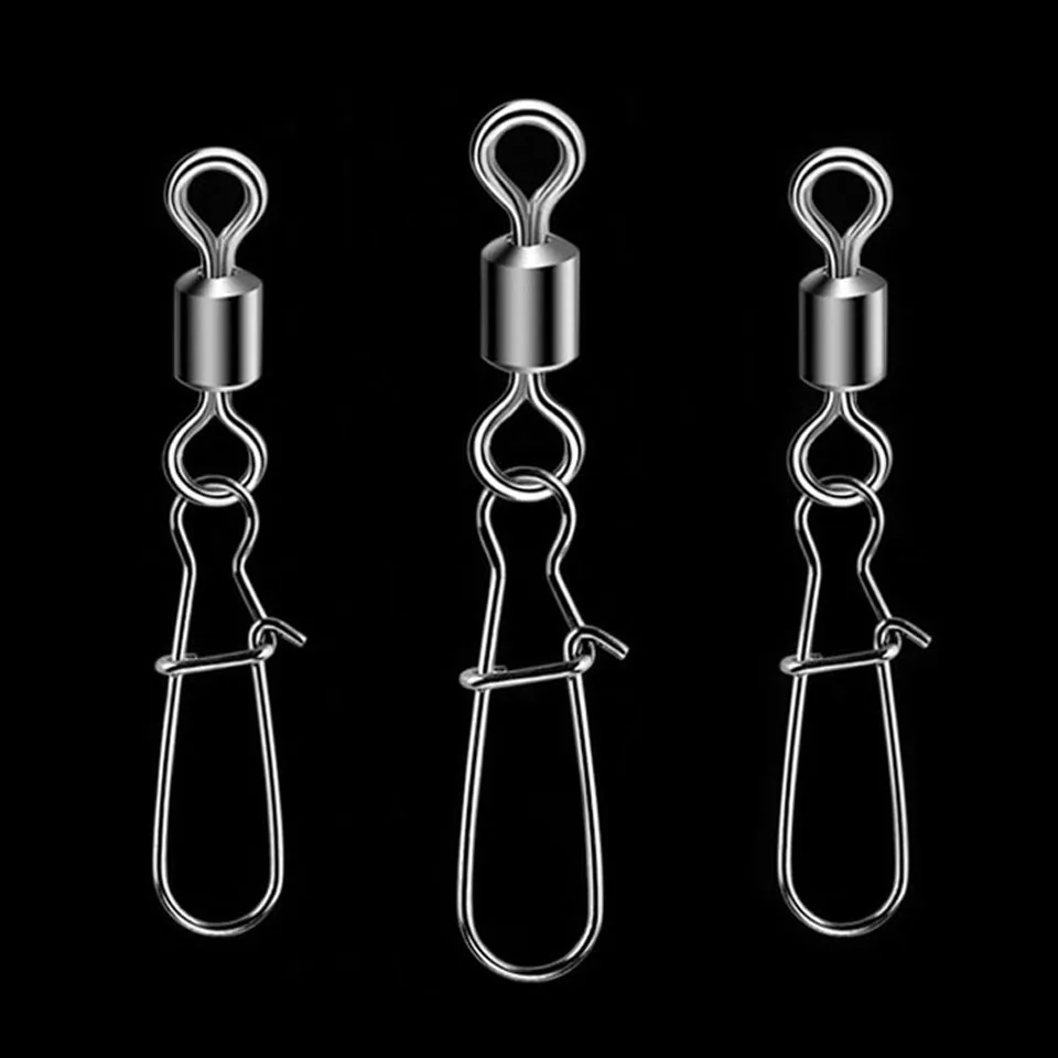 WALK FISH-Pin conector de pesca giratorio, rodamiento de acero inoxidable con broche, anzuelo, señuelo, accesorios de aparejos, 20 unids/lote