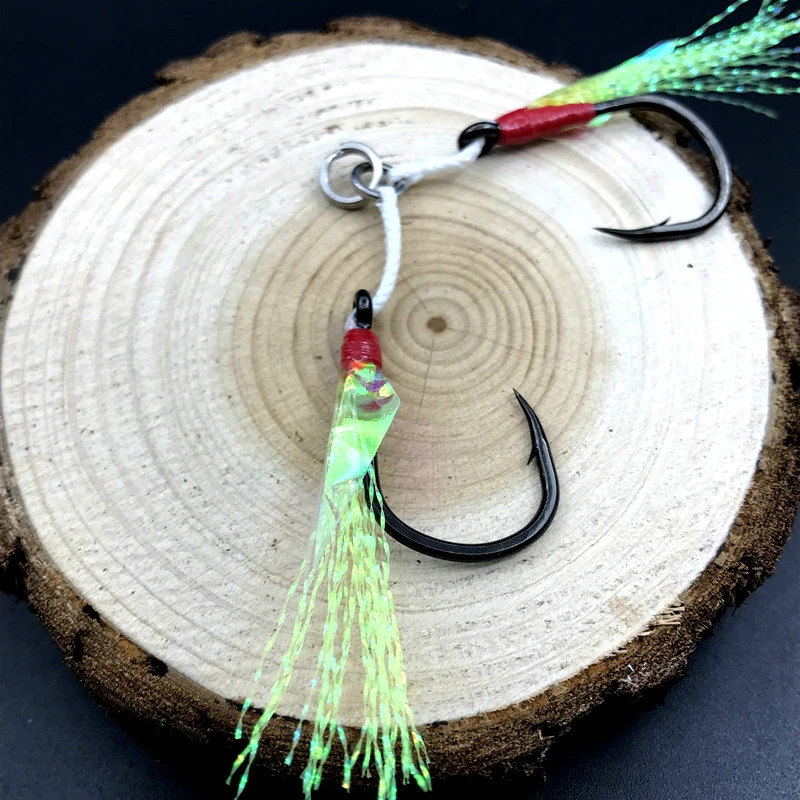 Mustad-anzuelos de Pesca con púas, anzuelos dobles atados de hierro, plantilla de agua salada, anzuelos brillantes, mar, Océano, Playa - imagen 4