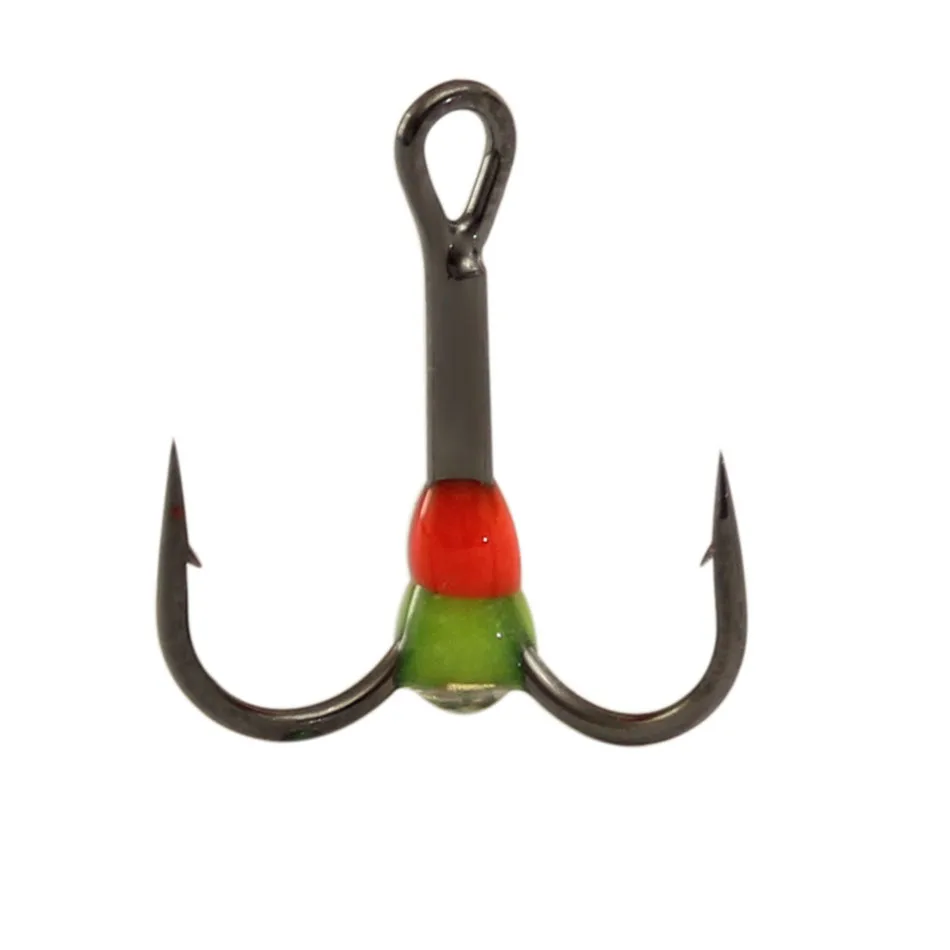 5pcs40pcs anzuelos de pesca en hielo de arcoíris Material de acero rico en carbono anzuelo de pesca triple negro herramientas de aparejos de lubina de agua salada plegadas redondas - imagen 2