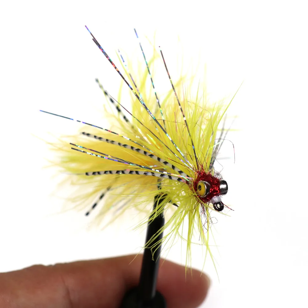 Bimoo-anzuelo gemelo amarillo y blanco para pesca con mosca, cebo para Lucio, trucha, 2 unidades, n. ° 4 - imagen 3