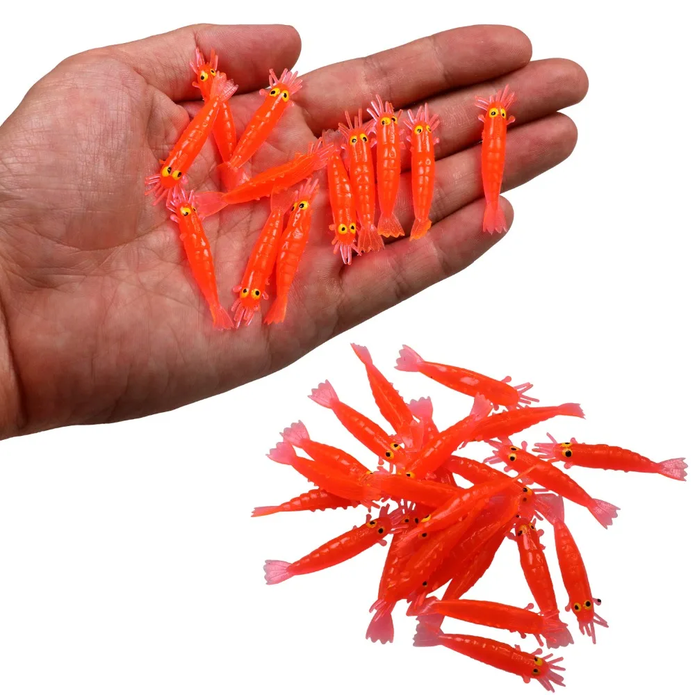 27 Uds. Señuelos blandos de camarones brillantes, cebos de gusanos luminosos de 1,7 pulgadas, cebo de camarones de goma roja, señuelo suave para pesca de lubina y carpa - imagen 5