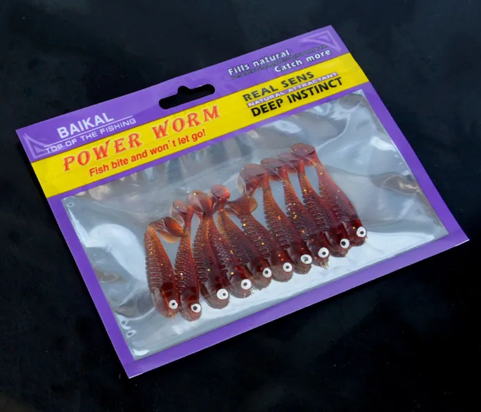 Señuelos artificiales blandos de pez pequeño, 5cm, olor a pescado, verde, morado, brilla en la oscuridad, gusano, 10 unidades por bolsa - imagen 5