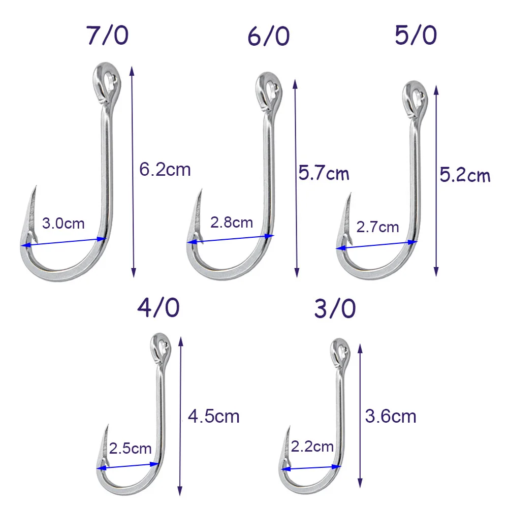 JSM-anzuelos de pesca de acero inoxidable para agua salada, juego grande, atún, barco, aparejos de pesca en hielo, tamaño 3/0-13/0, 15 unidades por lote - imagen 3