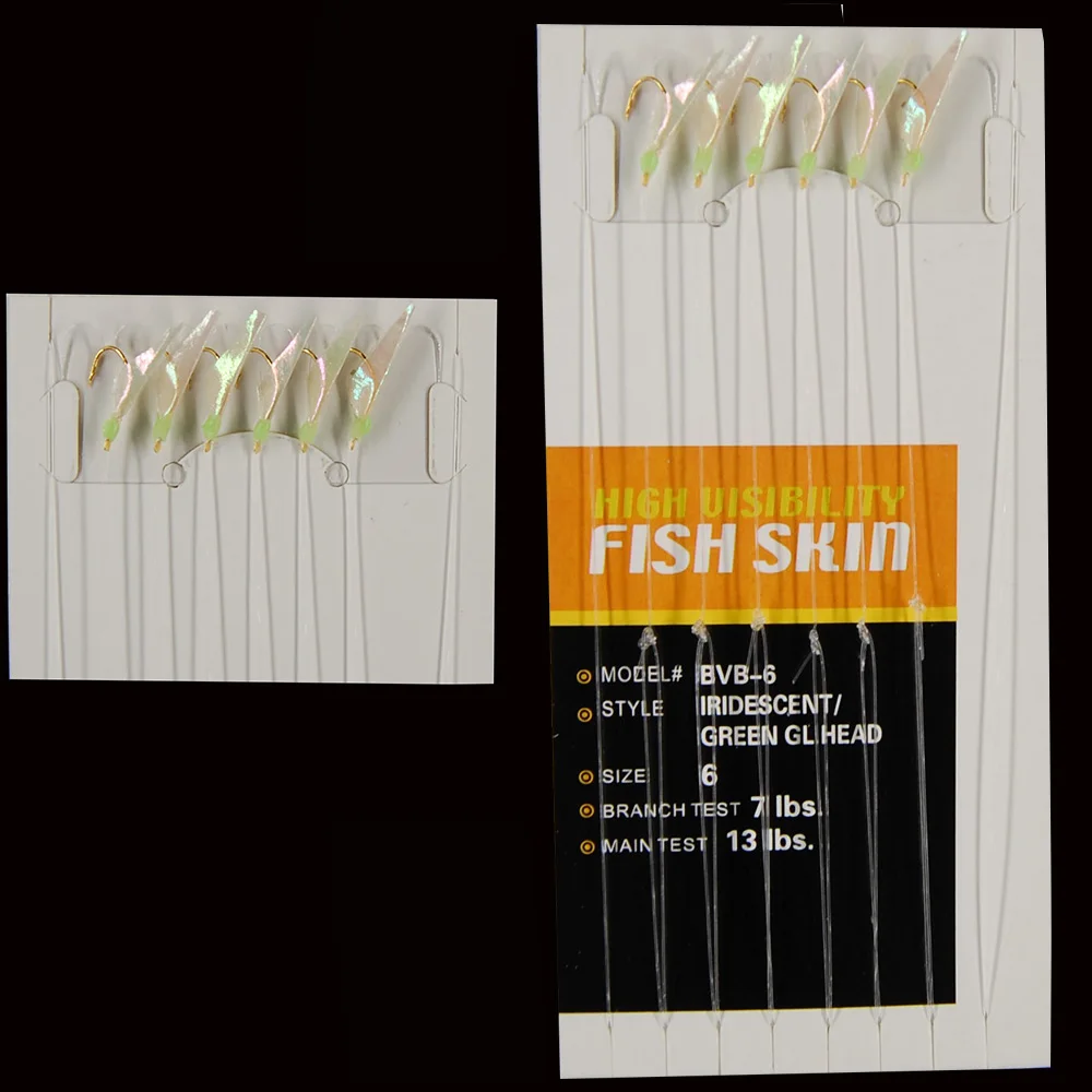 10 paquetes de aparejos de cebo de pesca de agua salada, señuelo de piel de pez real, cuentas luminosas brillantes, caballa, pequeños aparejos de pesca, accesorios - imagen 3