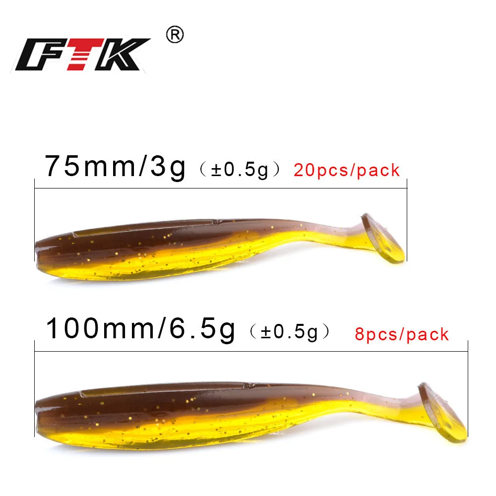 FTK 8-20 piezas Señuelos de pesca blandos cola en T 50mm 75mm 100mm cebos artificiales de silicona Wobblers de pesca Lucio