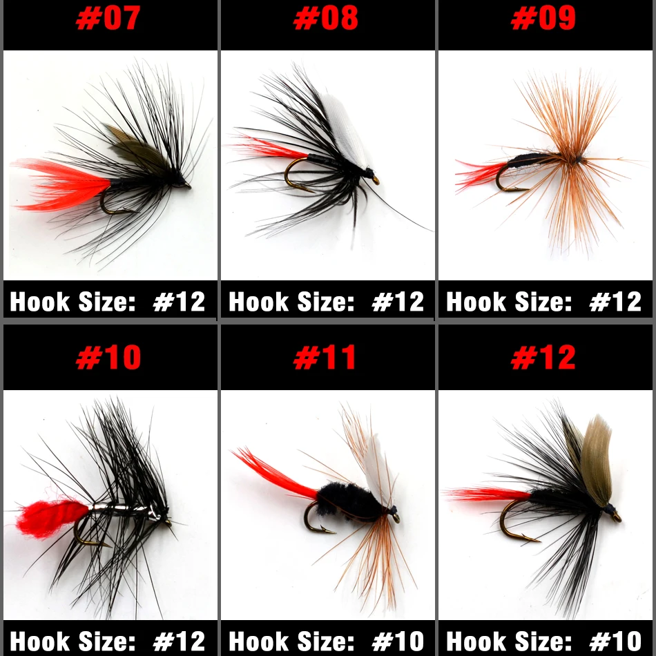 MNFT-señuelo de pesca con mosca seca, 10 piezas, varios tipos, trucha, salmón, moscas secas, anzuelo de pescado, tamaño #6 #10 #12, señuelos antimosquitos, aparejos de pesca - imagen 5