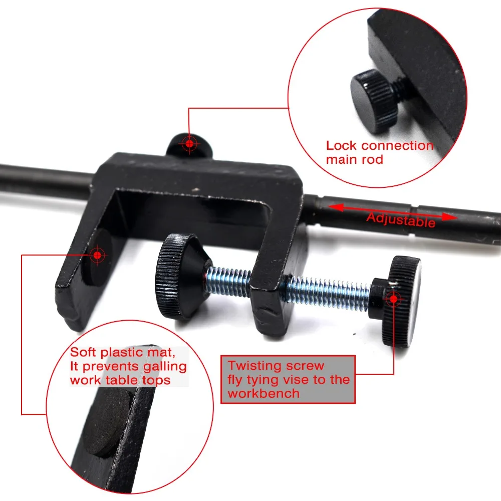 MNFT 1 Uds. Tornillo de banco giratorio con abrazadera en C para atar moscas, tornillo de banco de atado de hierro negro mate DIY, herramienta de gancho para moscas para viajeros principiantes - imagen 5