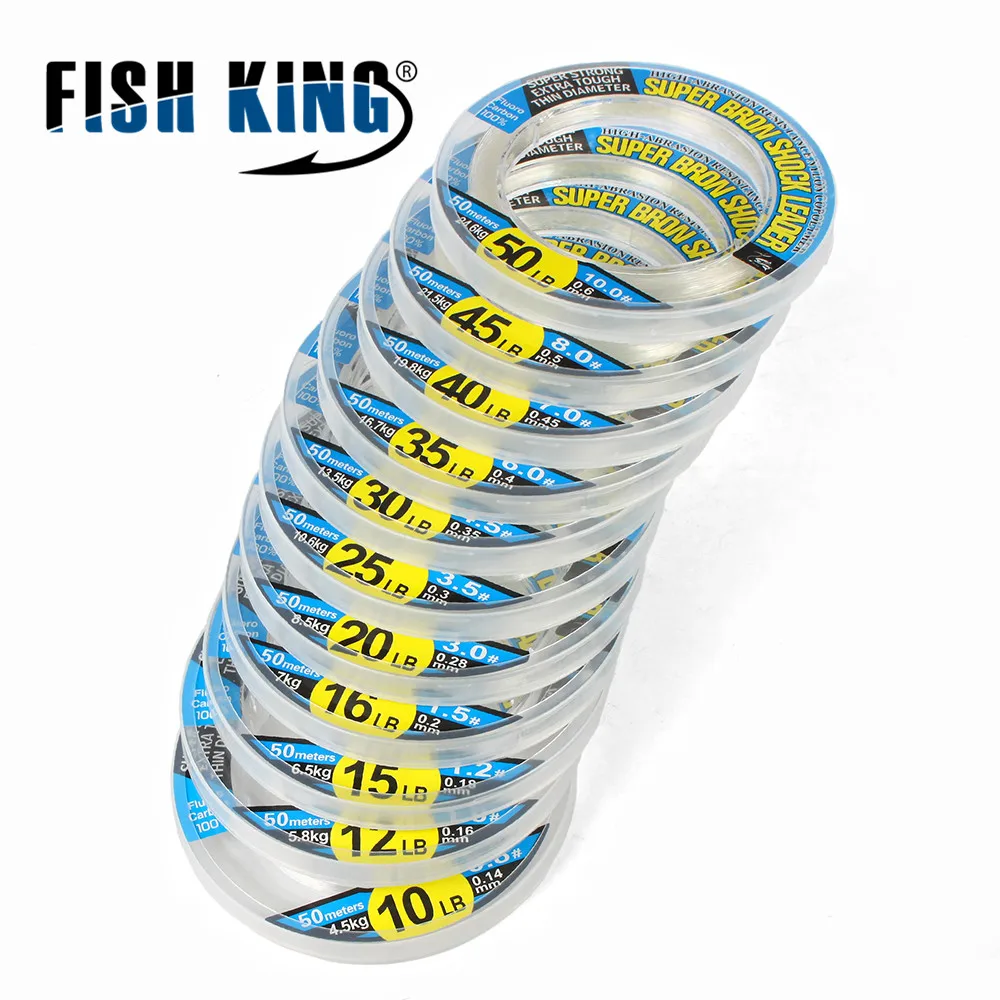 FISH KING 100% Material japonés líneas de pesca de fluorocarbono 50M línea líder de fibra de carbono 10-50LB hundimiento rápido para pesca de carpa - imagen 2
