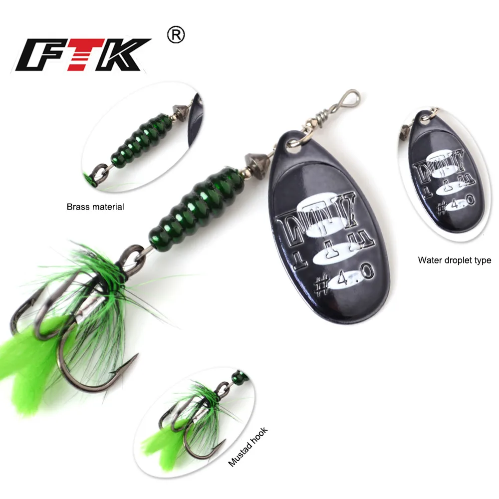 FTK-señuelo de pesca de Metal, 1 unidad, 8,5g, 13g, 15g, cuchara, Spinner, cebo duro para lubina con anzuelos triples de plumas, aparejos de pesca para Lucio - imagen 5