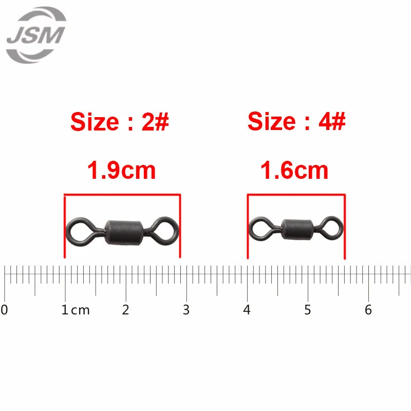 JSM-aparejos giratorios de pesca de carpa, accesorio de pesca de cuerpo largo, 100 piezas, color negro mate