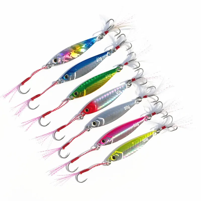 Señuelo de pesca pequeño, anzuelos dobles, tiro a tierra, sacudida lenta, 7-80g, señuelos de Metal Artificial con anzuelos triples de plumas - imagen 3