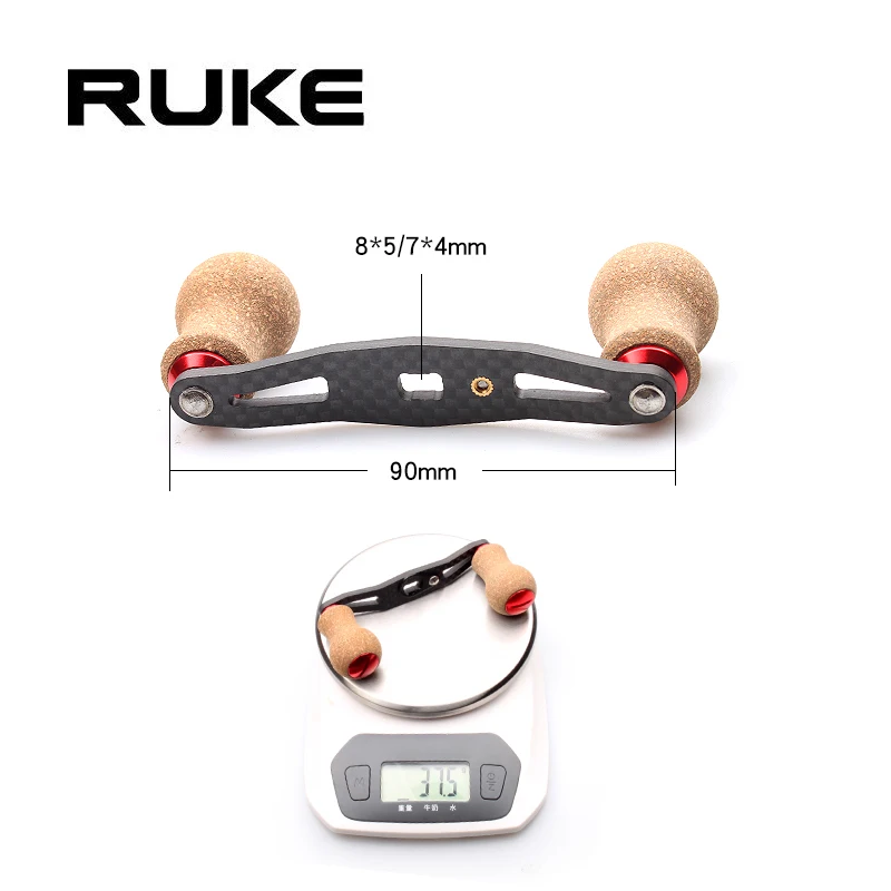 Ruke nuevo mango de carrete de pesca de fibra de carbono para Shimano D/A tipo Baitcasting con perilla de corcho tamaño del agujero 7*4/8*5mm longitud 90mm - imagen 5