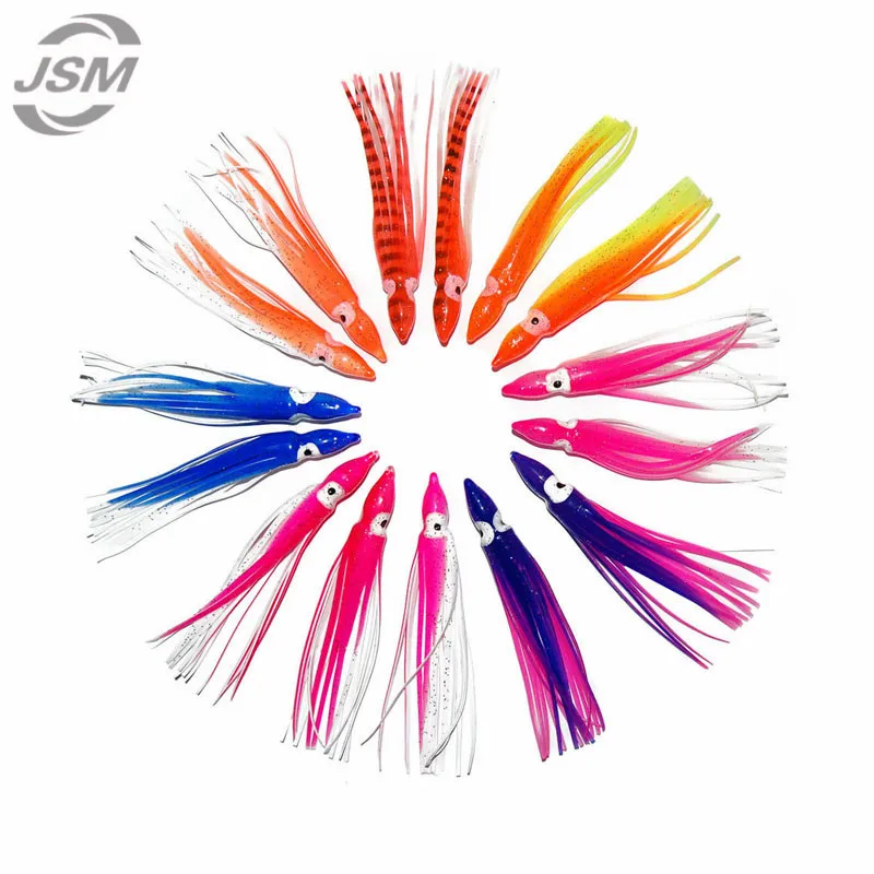 JSM-SEÑUELOS DE pesca de pulpo de plástico suave para Jigs, falda de pulpo de silicona luminosa de colores mezclados, cebo de Jigging Artificial, 100 unidades, 7,5 cm - imagen 5