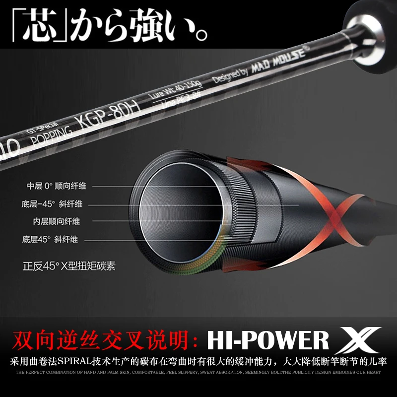Nuevo Japón piezas completas Fuji Cross Carbon Mad Mouse Popping Rod barco varilla Kuroshio 2,4 m 80H 2,64 m 88XH 28kgs PE3-10 Ocean Rod - imagen 5
