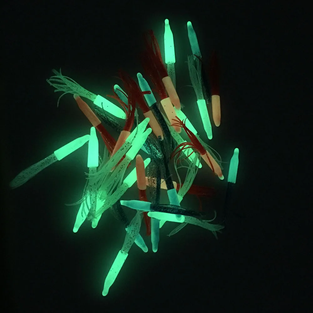 10 Uds 5cm 2 pulgadas señuelo suave luminoso silicona pulpo calamar Señuelos de pesca brillo cebos artificiales falda señuelos - imagen 2