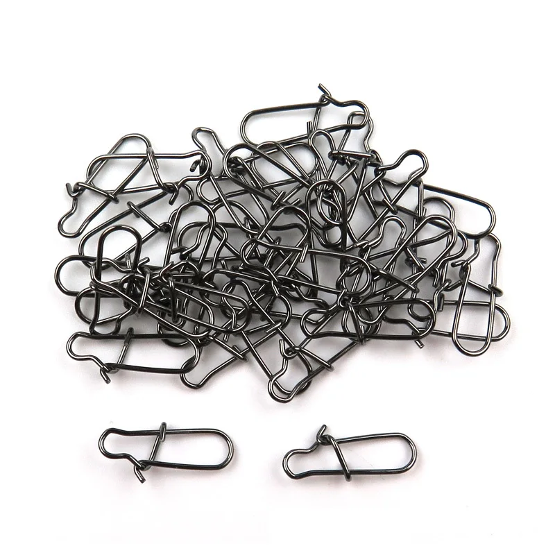 100 unids/pack gancho de Pesca de rodamiento alto barril de Pesca de acero inoxidable broches de seguridad giratorios accesorios de señuelo conector Snap Pesca - imagen 4