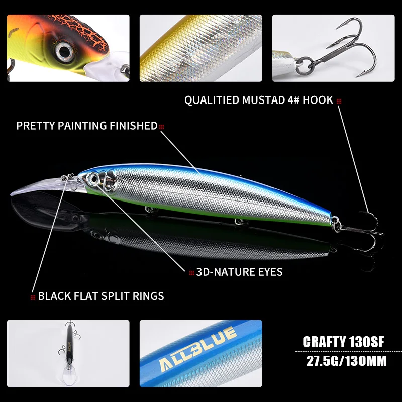 ALLBLUE CRAFTY-señuelo de pesca flotante lento, cebo de plástico de 130mm, 27,5g, Wobbler, para piscardo, Longbill, Crankbait, para Lucio - imagen 2