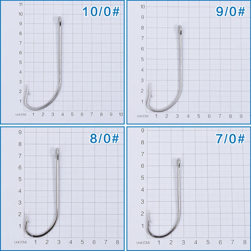 Gancho de caña larga de acero inoxidable, anzuelo de arrastre de gran tamaño, gancho único, señuelo de pulpo, aparejo, repuestos, tamaño 7/0, 8/0, 9/0, 10/0, 10 piezas - imagen 4