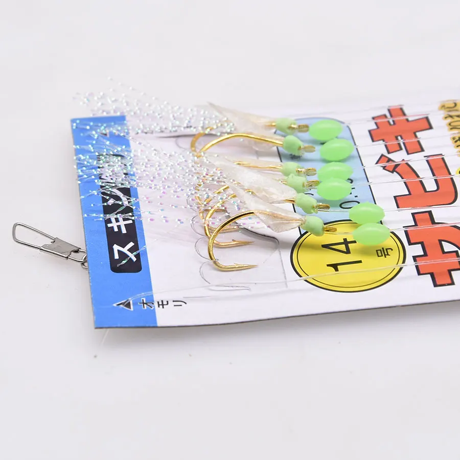 JYJ-juego de aparejos sabaki de pez real, señuelo láser luminoso, cola sabiki, gancho de cuerda, Pesca isca, 6 unids/lote por paquete - imagen 3