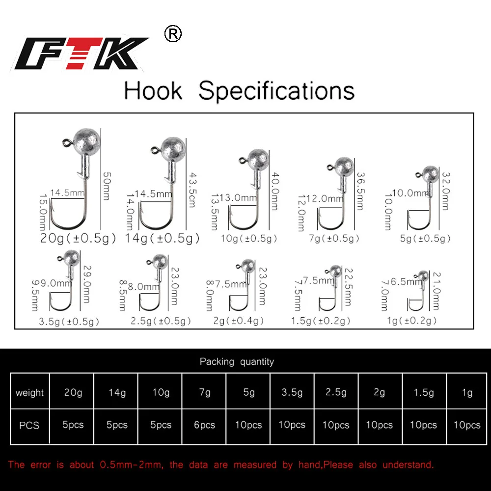 FTK 5-10 Uds cabezales de plantilla para pesca Jig Head señuelo suave aparejos de pesca gusano Jigging señuelo ganchos 1g 1,5g 2g 2,5g 3,5g 5g 7g 10 20g - imagen 3