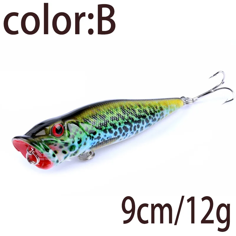 Señuelo de pesca Topwater flotante Popper 6 # gancho de acero al carbono alto, cebos de manivela, herramienta de aparejos de pesca, 9,5 cm, 12g, WD-413 - imagen 4