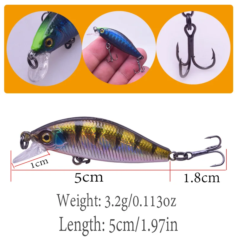 WDAIREN-Mini señuelo de pesca Minnow, 5cm, 3,2g, cebo duro Wobblers Crankbait para Señuelos de Pesca, anzuelo japonés, aparejos artificiales FA-502 - imagen 2