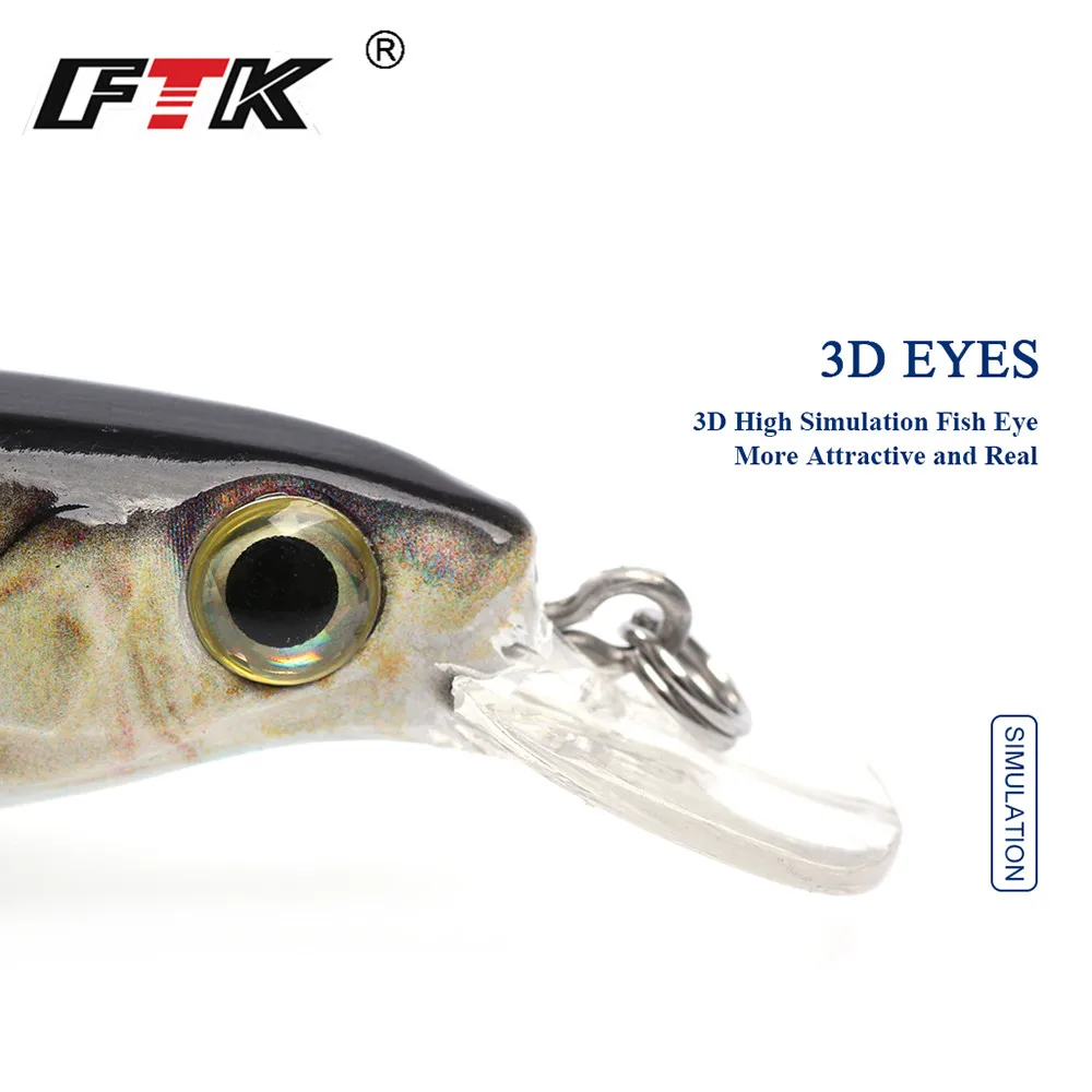 FTK-señuelo de pesca de pececillos, cebo Artificial duro, láser, señuelos de pesca pesca accesorios señuelos spinning rapalas de pesca señuelos señuelos 12g/100mm, Wobblers, Crankbait, ojos 3D, aparejos de pesca, 1 ud.
