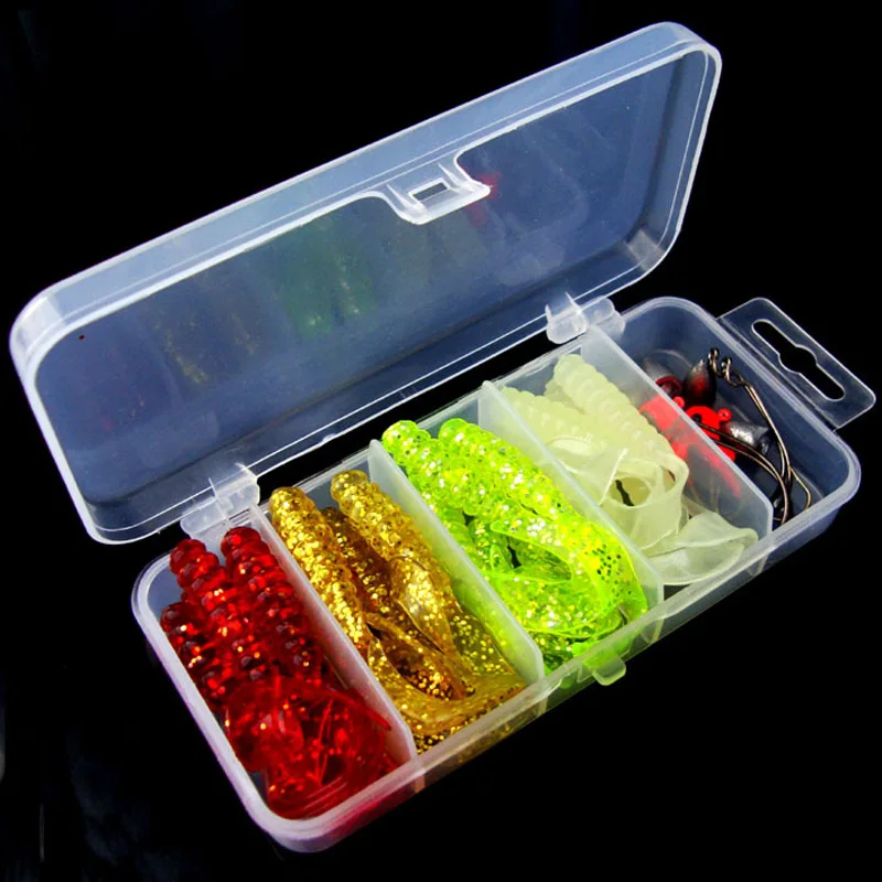 Kit de Señuelos de Pesca, cebo de gusano suave, cabeza de anzuelo, anzuelo de gusano, plomo de peso, larva de cola única, traje de 31 piezas para aparejo Texas - imagen 2
