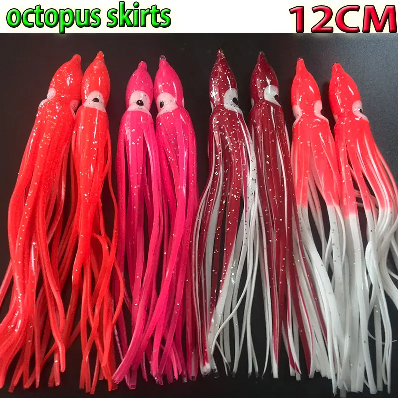 2025NEW faldas de pulpo de pesca caliente tamaño de cebo suave: 12 CM tipos de colores mezclados 8 unids/lote - imagen 4