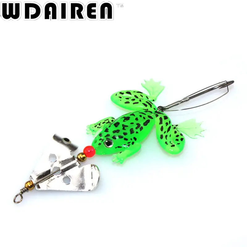 Cebo blando de rana de goma, Señuelos de Pesca con rotación de Metal, 4 colores, de plástico con gancho, aparejos de pesca, 80mm, 6,2g, 1 ud. - imagen 4