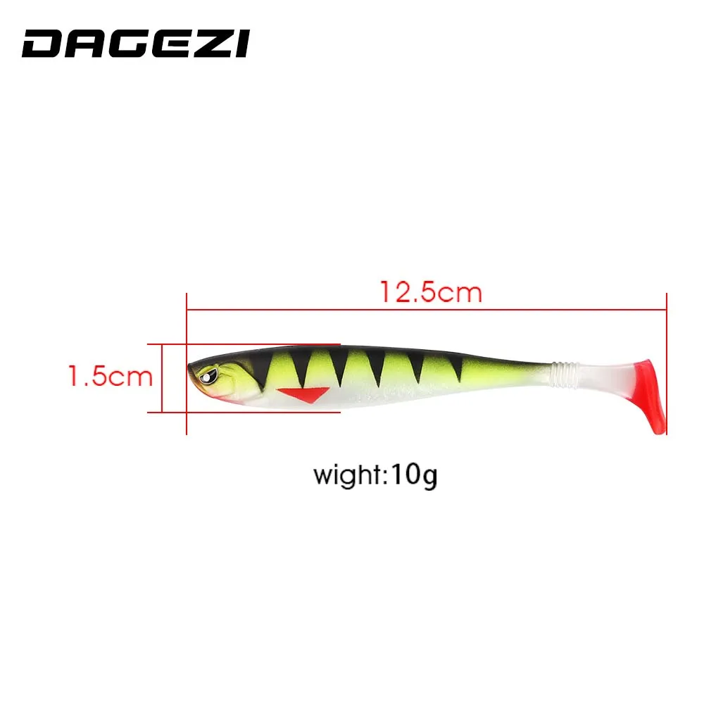 DAGEZI-señuelo de pesca de cola en T, cebo suave de 125mm/10g, Señuelos de Pesca de colores, cebo Artificial suave para aparejos de pesca de carpa - imagen 2