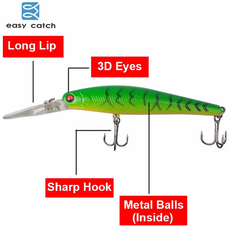 Easy Catch-Señuelos de Pesca de pececillos, Wobblers 3D flotantes de plástico duro Artificial, 12,5 cm, 13,4g, 10 unidades - imagen 2