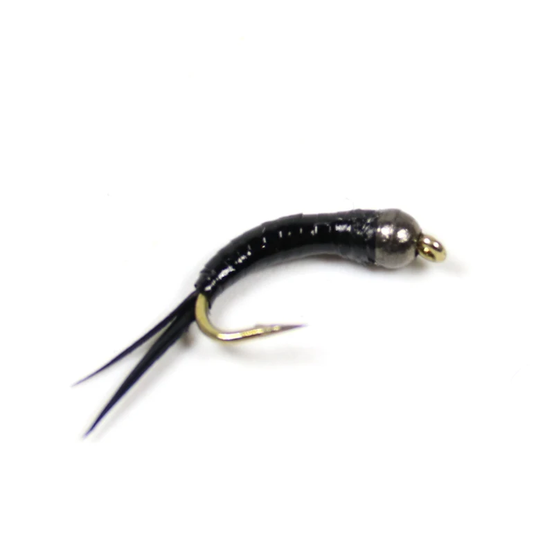 Bimoo 6 piezas # 16 cuentas de tungsteno cabeza negra ninfa larva mosca trucha pesca con mosca - imagen 2