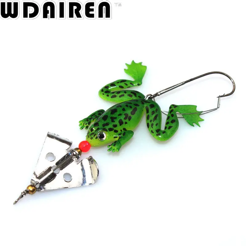 Cebo blando de rana de goma, Señuelos de Pesca con rotación de Metal, 4 colores, de plástico con gancho, aparejos de pesca, 80mm, 6,2g, 1 ud. - imagen 3