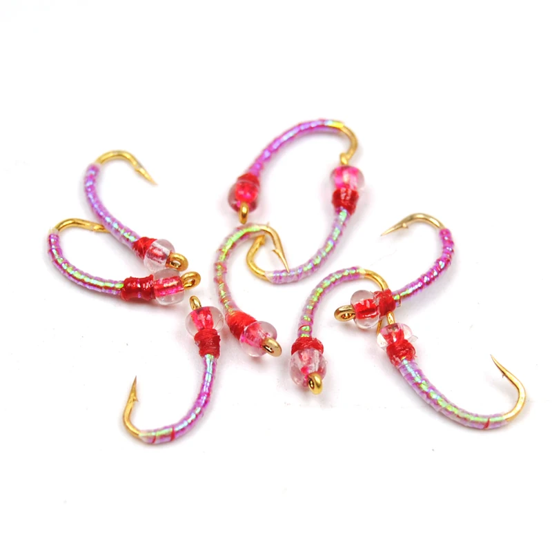 Bimoo 10 piezas # 14 Midge Chironomids Disco Rojo Negro Color Bead Larva Beadhead Ninfas Pesca con mosca Moscas / Cebo / Señuelo / Hegene - imagen 3