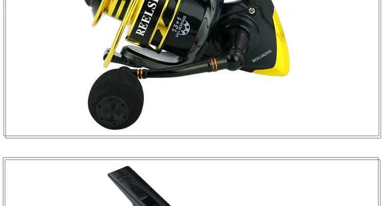 Este carrete de pesca presenta un diseño elegante con un esquema de color negro y amarillo que ofrece durabilidad y precisión para los pescadores