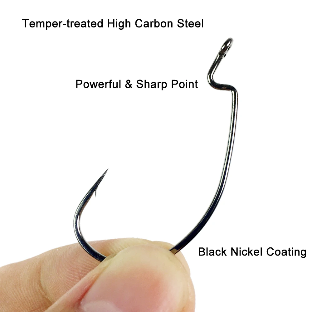 20 piezas # 1 # 2 # 3 # 4 # 5 2/0 1/0 3/0 anzuelos compensados 1205 anzuelo de pesca Dropshot acero rico en carbono aparejo loco anzuelos de púas de espacio ancho - imagen 3