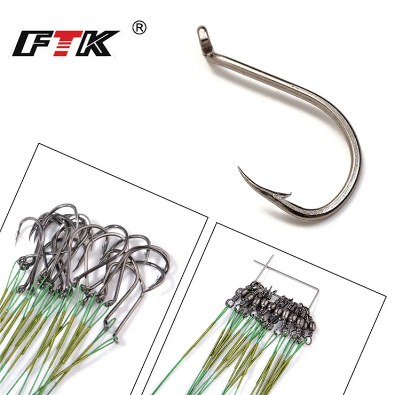 FTK 20 piezas correa de pesca con mosca de alambre de acero inoxidable de 20cm con núcleo de gancho 40-80LB correas antimordidas para líder de sedal de pesca - imagen 2