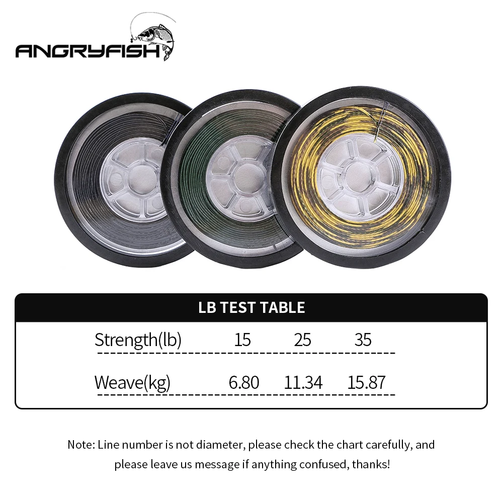 Angryfish-sedal de pesca de carpa, 15m, línea de piel con eslabones de gancho recubiertos, 15LB/25LB/35LB - imagen 4