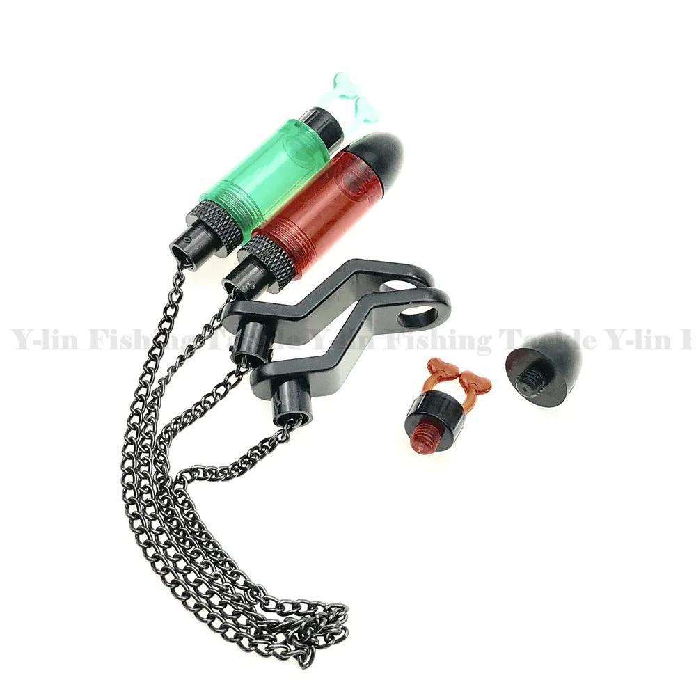Colgador de alarma de mordedura de pesca de carpa, indicador iluminado LED, osciladores de cadena, herramienta de pesca, bobinas, 4 colores, 2 cabezales - imagen 5