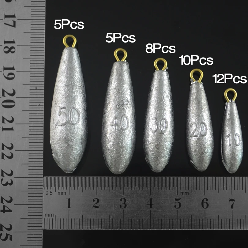 MNFT 40 unids/caja tamaño de peso 10g/20g/30g/40g/50g combinación de plomo de pesca anillo de cobre gota de agua aparejos de pesca de peso de plomo - imagen 4